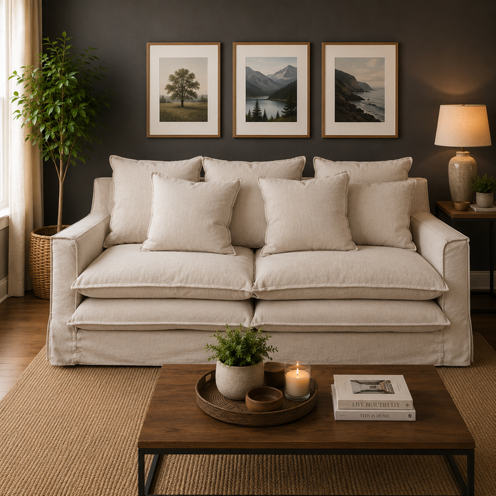 Sofa Puangue con Funda en Chenille Tipo Lino